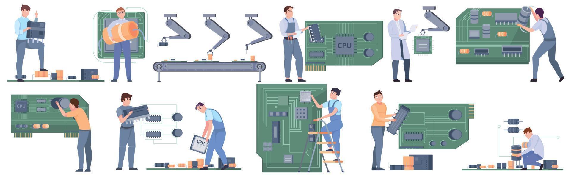 Micro Chips Assembly Set vector