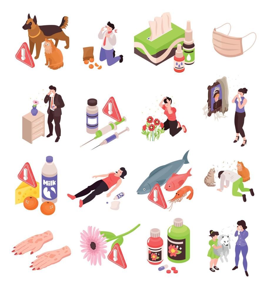 Isometric Allergy Icon Set vector