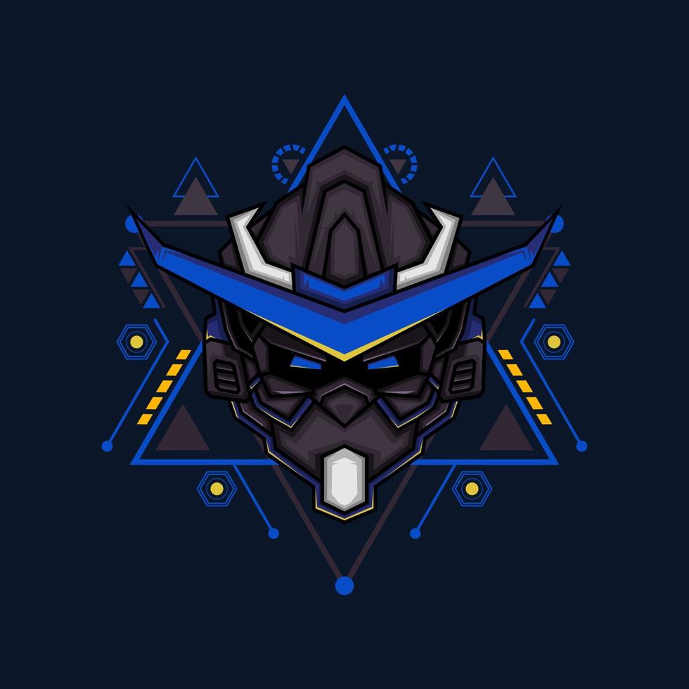 robot head blue horn mascot logo vector