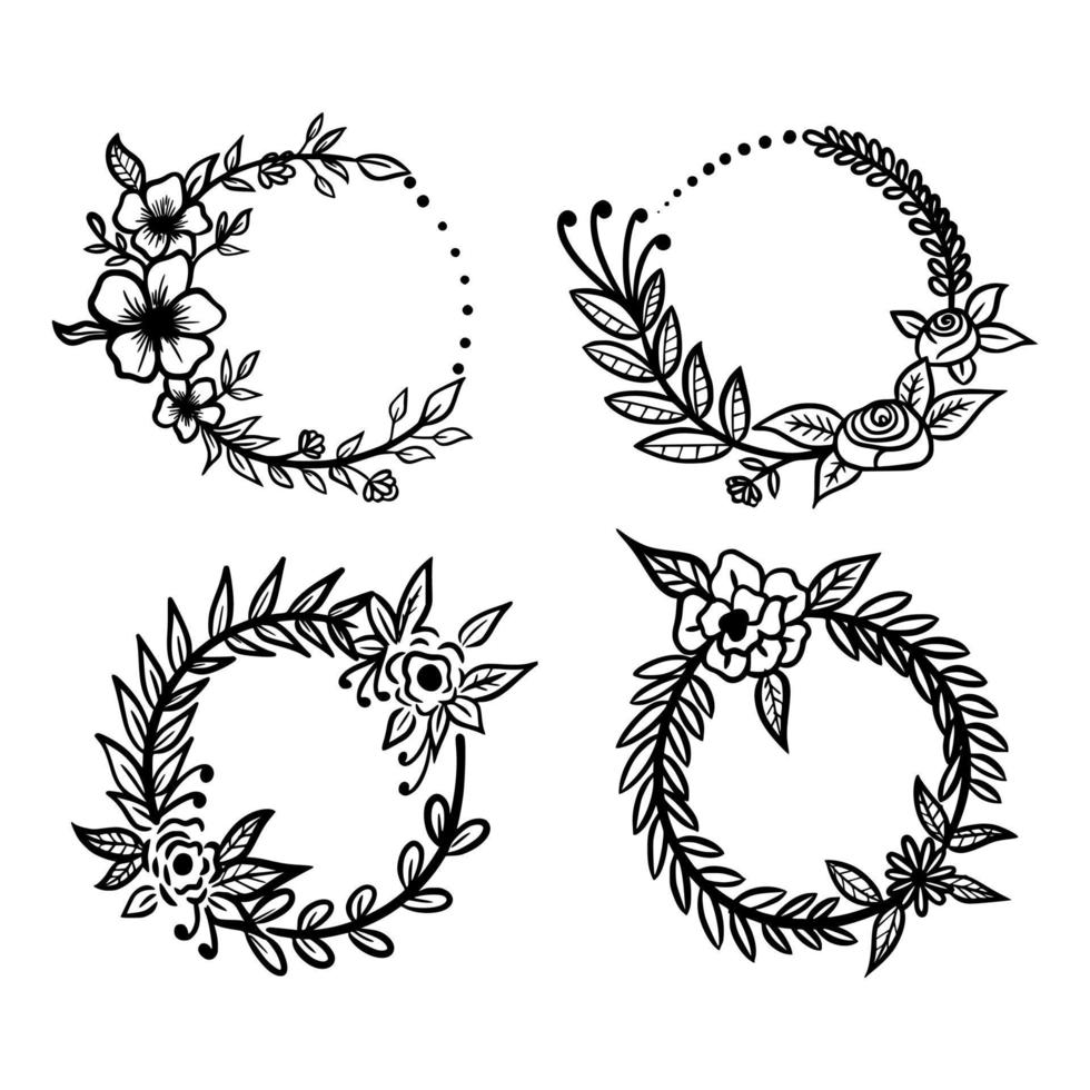 4 juegos de ilustración vectorial floral dibujada a mano vector