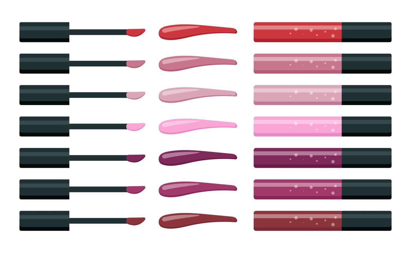 Glossy lipstick and swatches set on white background. Isolated vector illustration, trendy palette of 2022