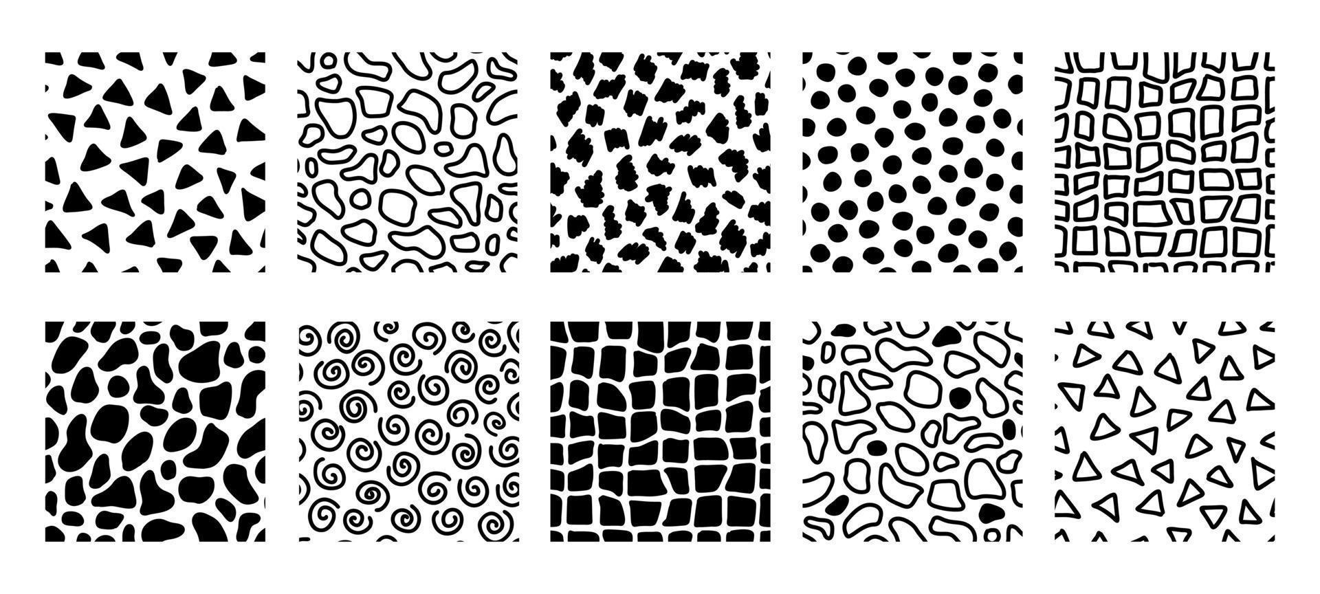 Big set of doodle hand drawn seamless patterns. Scribble sketch texture background. Organic shapes and geo vector illustration