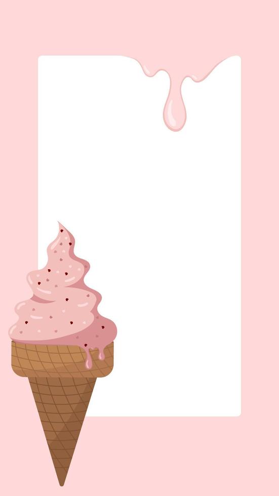 Sweet Ice Cream Summer Vector Frame. Perfect Background for Social Media, Banners, Printed Materials etc.