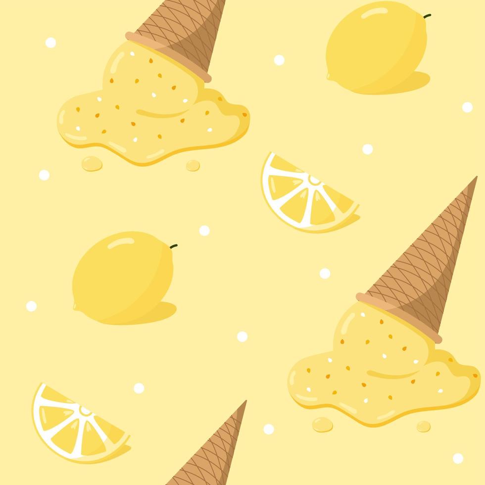 Sweet Summer Seamless Pattern With Melted Ice Cream and Fresh Juicy Lemons. Perfect for Textile, Wrapping paper, etc. vector