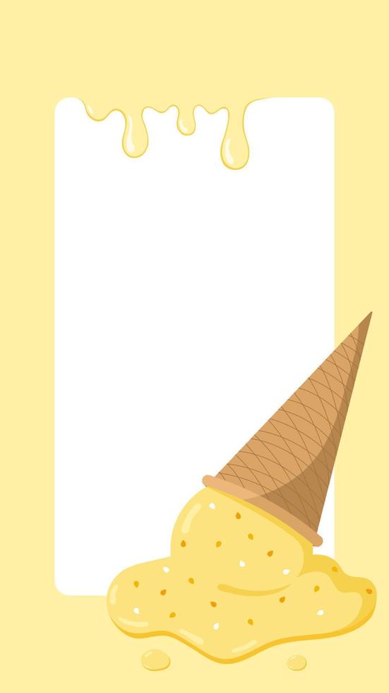 Sweet Melted Ice Cream Summer Vector Frame. Perfect Background for Social Media, Banners, Printed Materials etc.