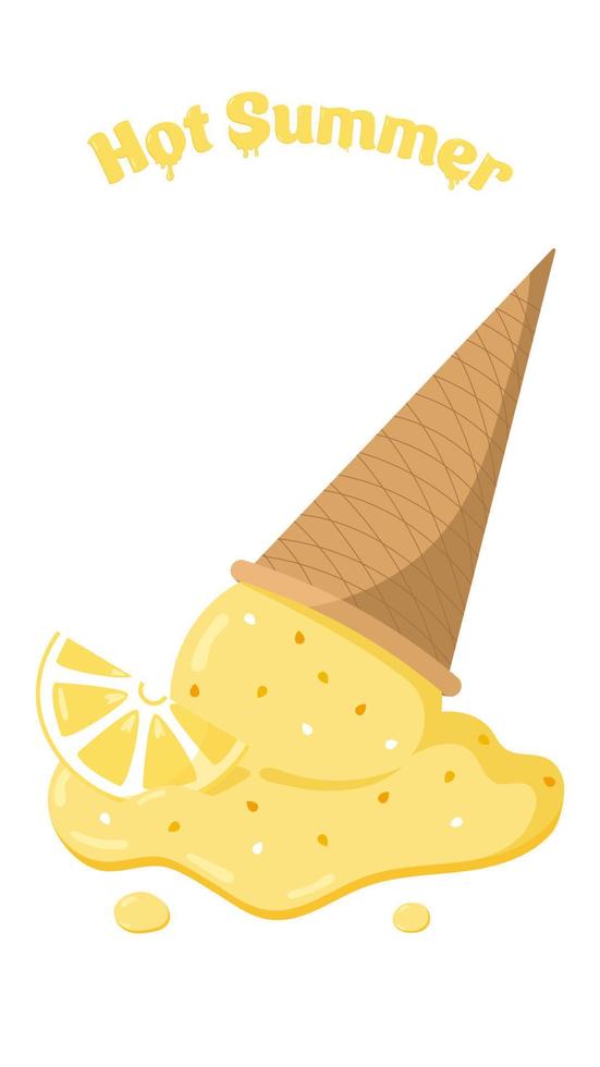 Melted Lemon Ice Cream. Summer Vector Banner Hot Summer. Perfect for Social Media, Banners, Printed Materials etc.