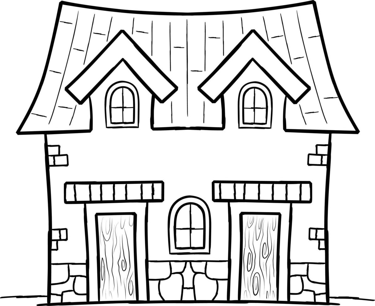 Fairytale old house coloring page illustration isolated vector