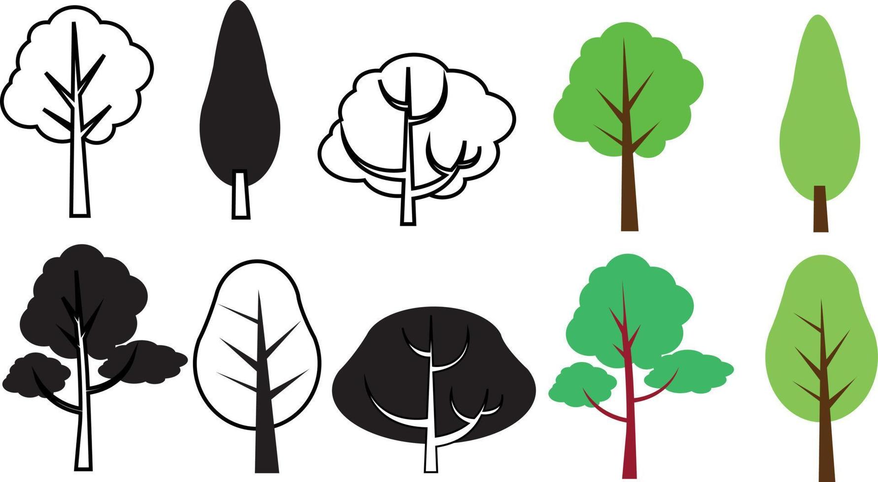 conjunto de diseño de icono de vector de bosque marca verde en blanco y negro