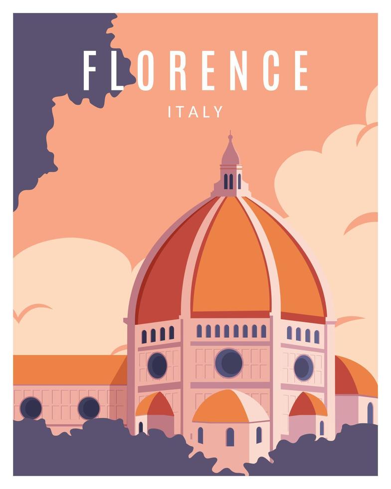 Cityscape background in Florence, Italy. Handmade drawing vector illustration.Travel to italy suitable for poster, postcard, print.