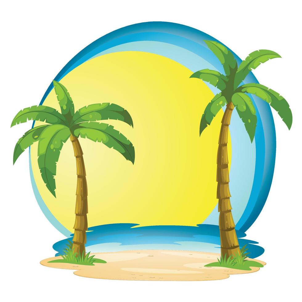 Two palm trees against the backdrop of the sea and sunset or sunrise. Tropical background for travel and vacation themes. vector