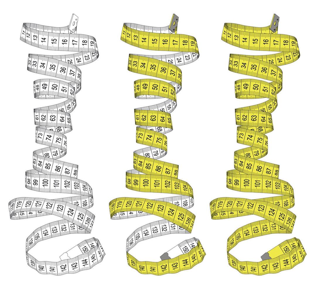 Measuring tape in white and yellow colours. Theme for the studio, dressmaking, diet abstract design. Vector illustration.