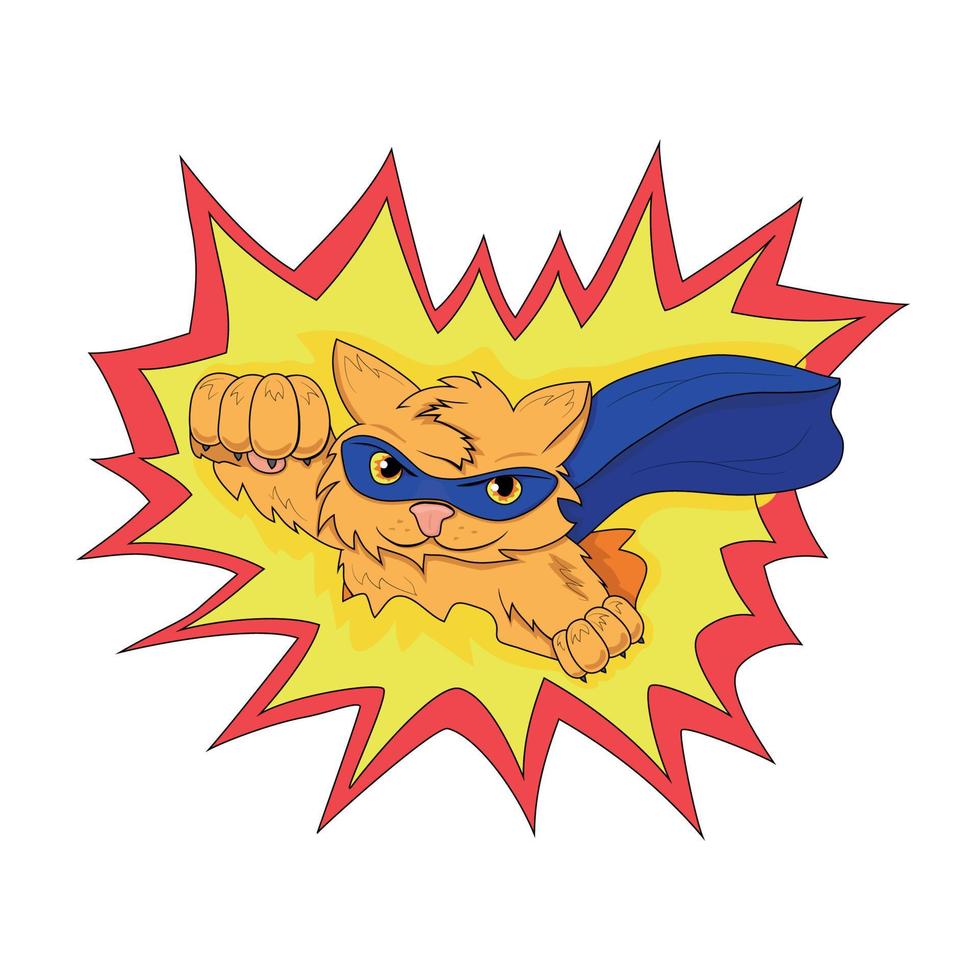 Super cat in cartoon comics style. vector