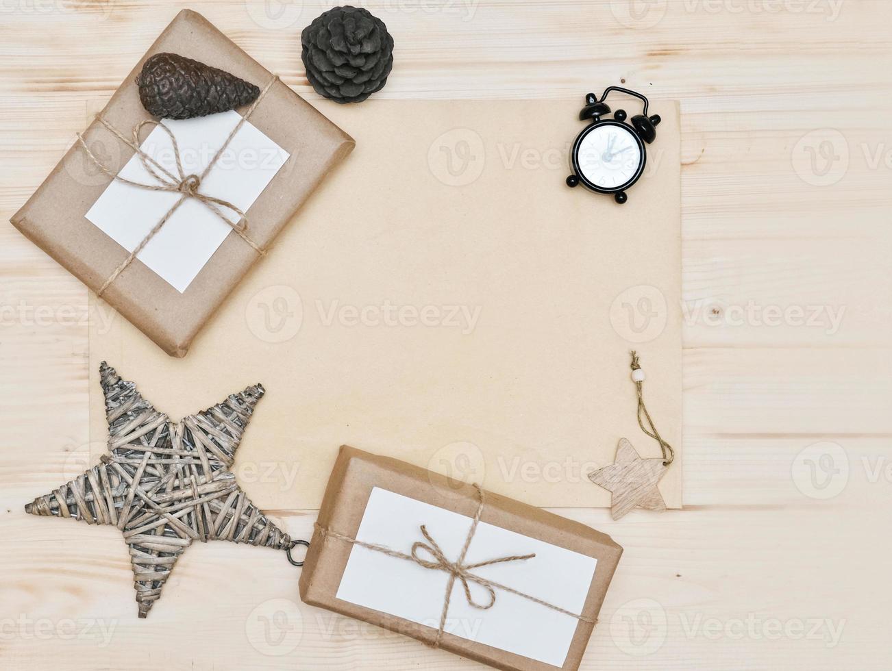 Zero waste Christmas flat lay. stylish simple christmas gifts photo