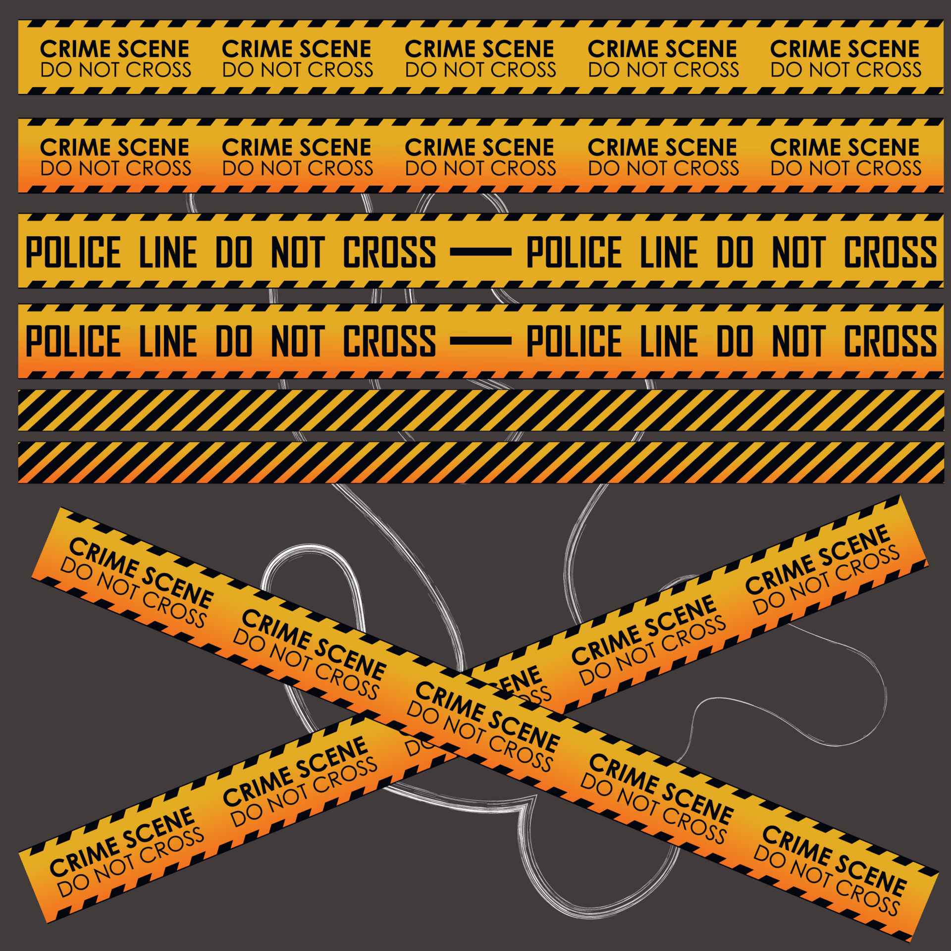 Crime scene. Do not cross. Police line. Do not cross. Illustration of a
