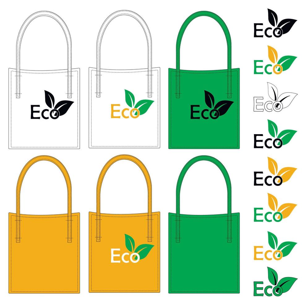 ilustración de una bolsa de compras hecha con materiales ecológicos. emblema ecológico. símbolo de reciclaje para salvar el medio ambiente. compras cómodas usando bolsas textiles. vector