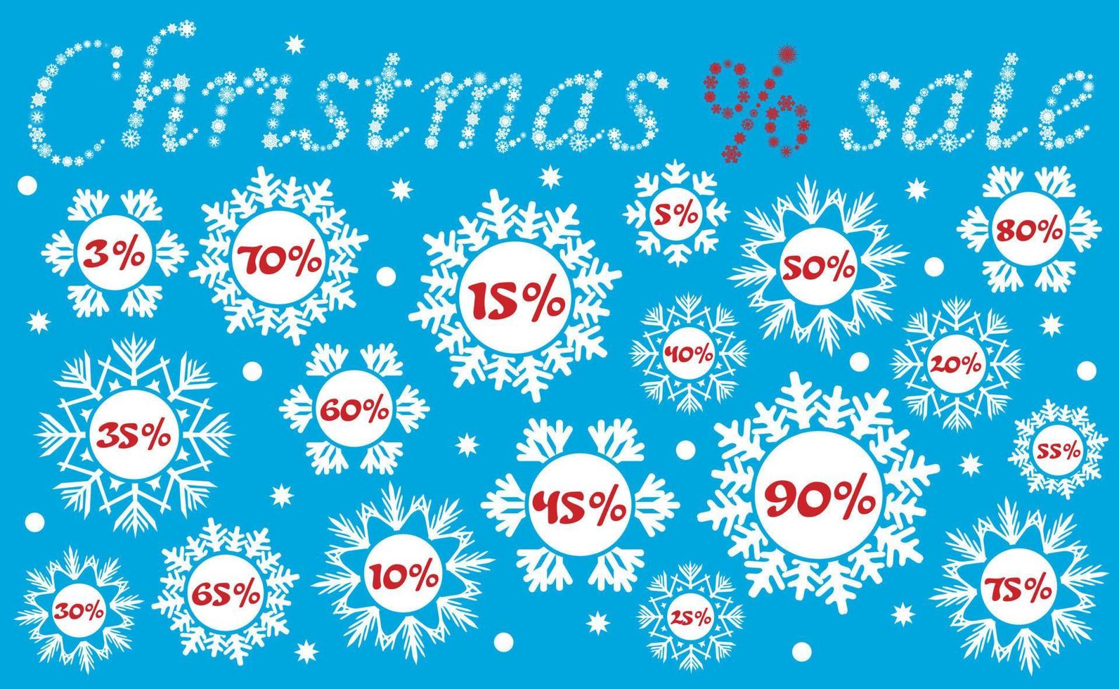 Christmas sale vector illustration. Percent discounts for Christmas and New Year shopping. Made with the snowflakes.