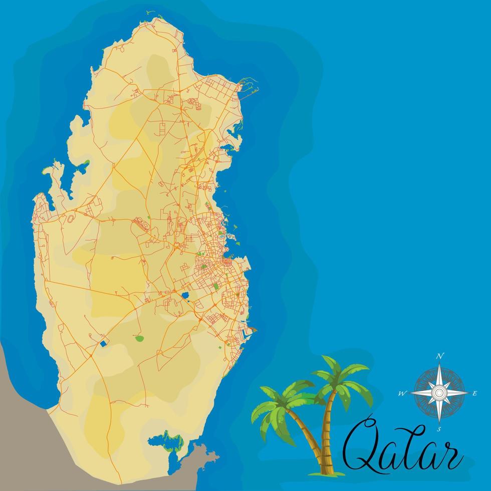 Katar. mapa de fondo satelital realista con carreteras. dibujada con precisión cartográfica. una vista de pájaro. vector