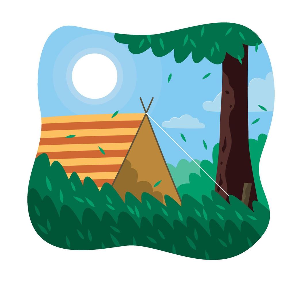 Summer Concept Illustration with Outdoor Camping. vector