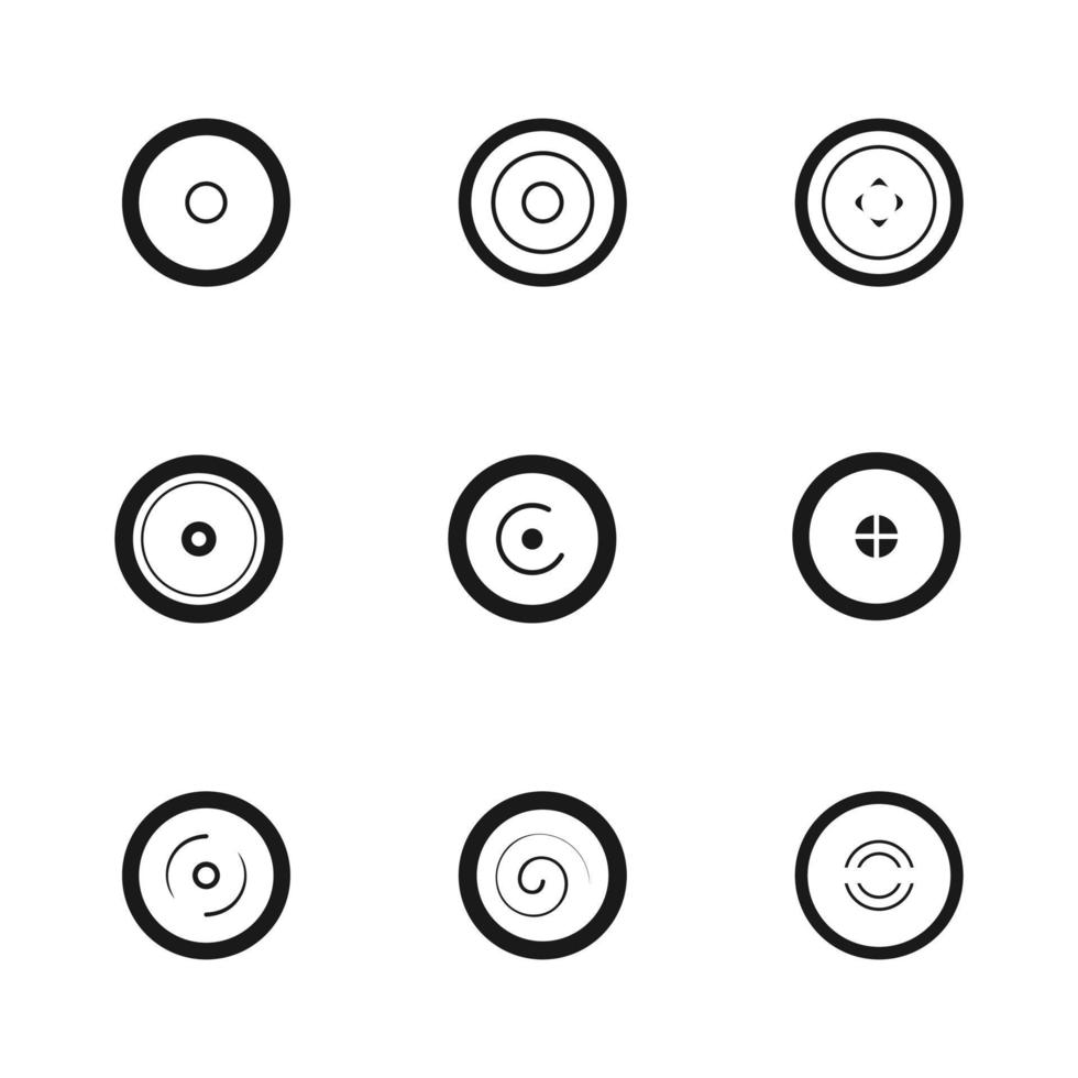 conjunto de forma de discos de rueda en blanco y negro. icono lineal estilo plano, ilustración vectorial vector