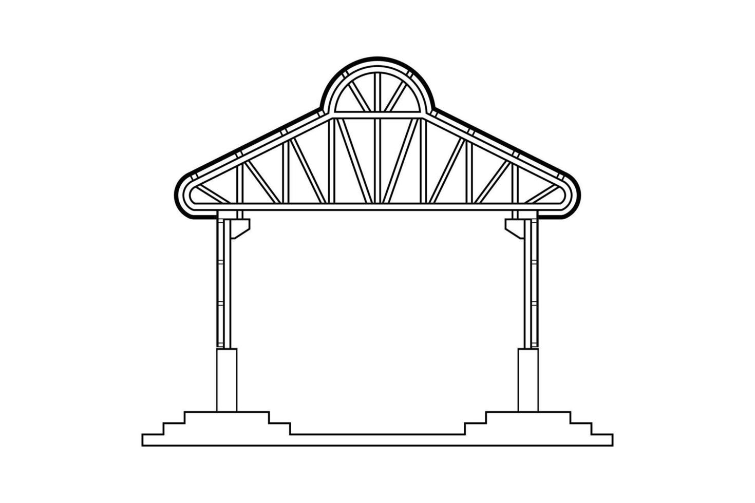 dibujo de contorno abstracto, estructura de marco espacial de almacén con ilustración de vector de escalera de hormigón