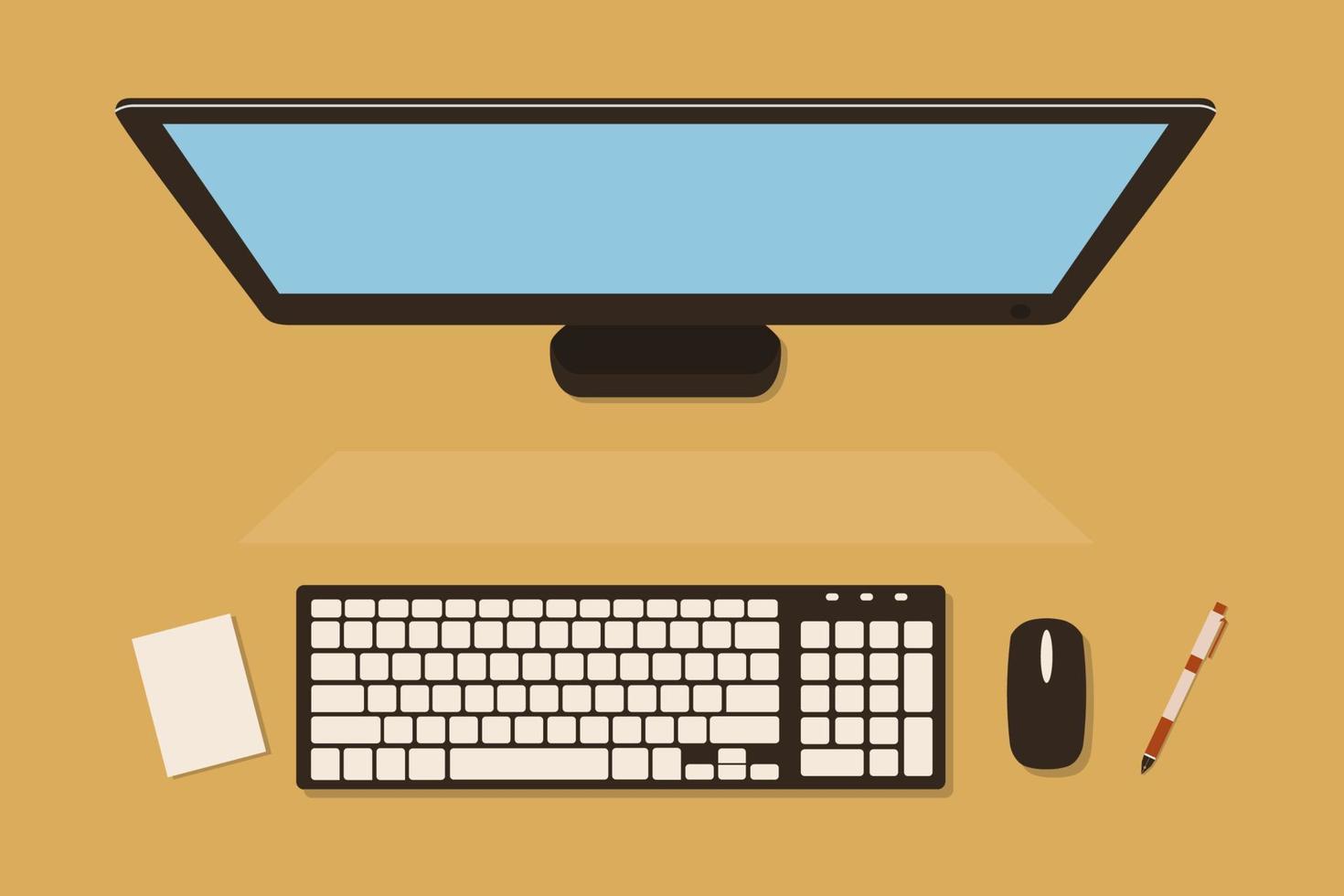 Top view of computer screen with keyboard on the desk, vector illustration