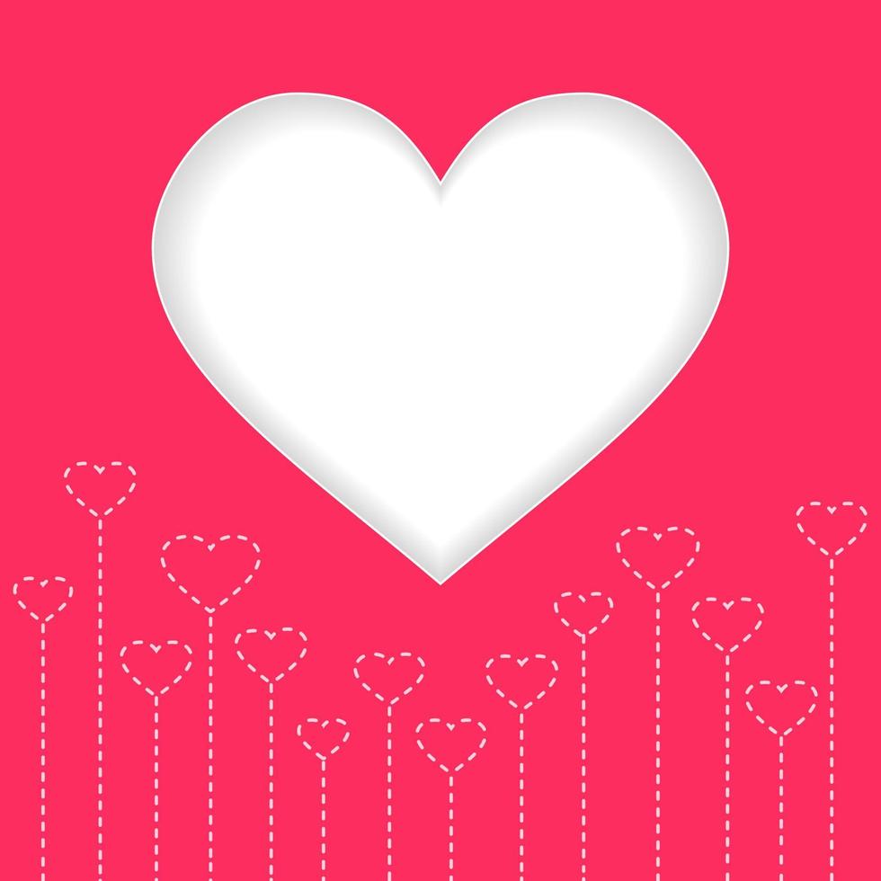 White heart valentine day with red background, vector illustration