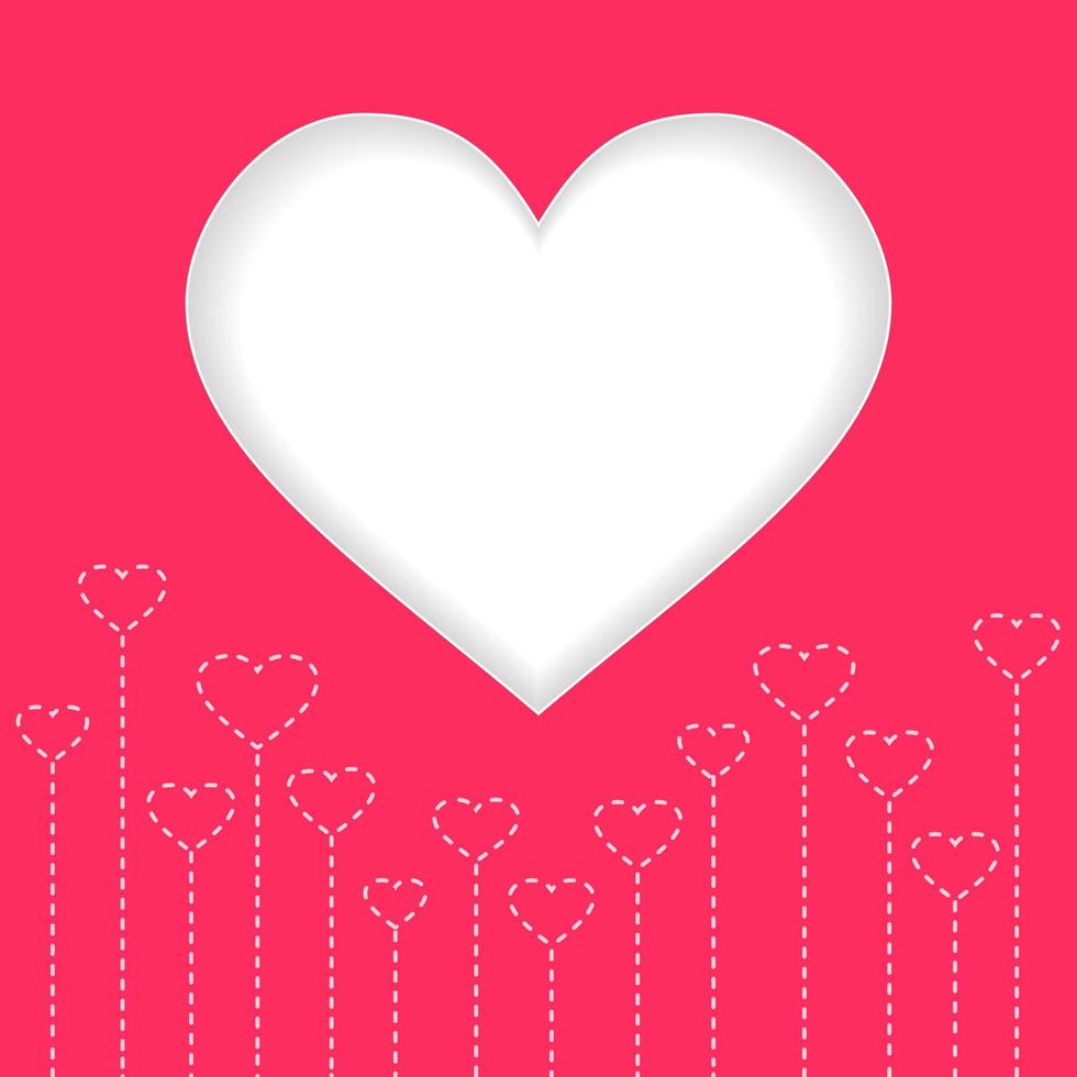 White heart valentine day with red background, vector illustration