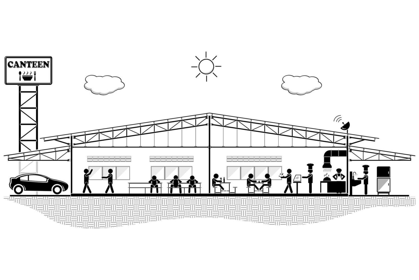 Canteen building with people eating in a food court in a shop,vector illustration vector