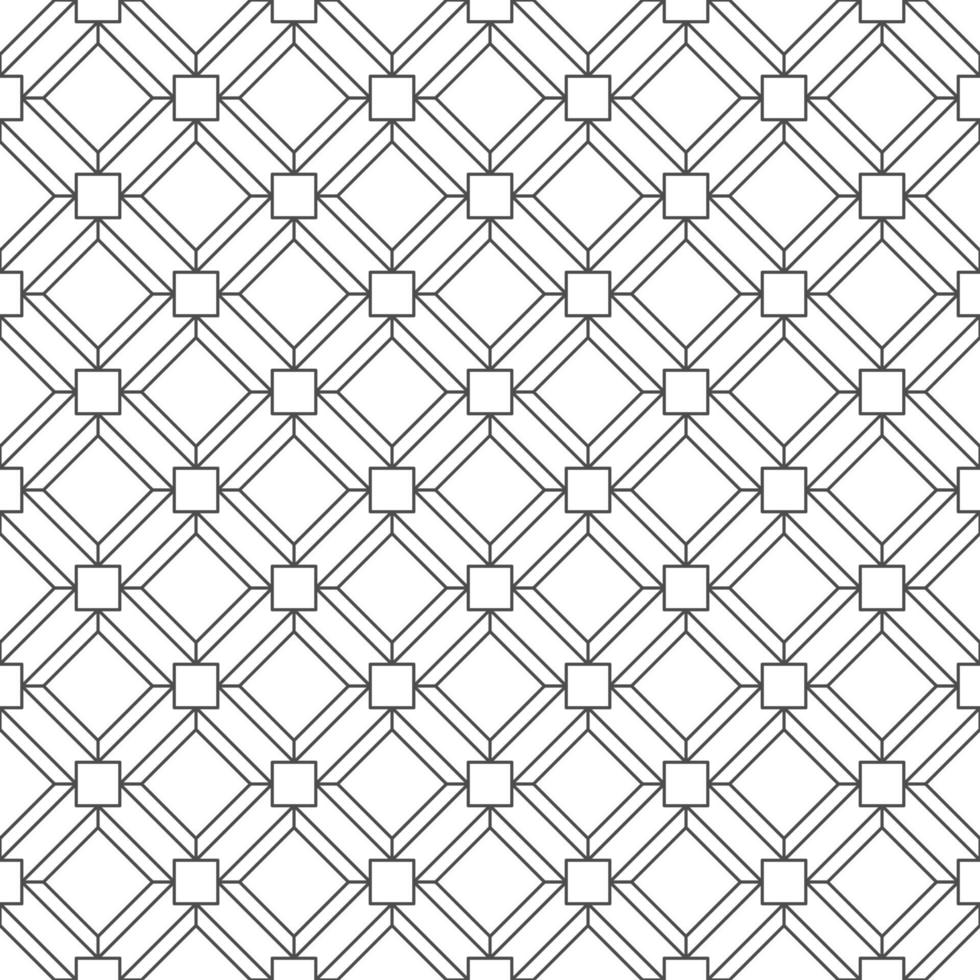 Abstract seamless pattern, black small square outline with rhombus shape on white backdrop. Design geometric texture for print. Linear style, vector illustration