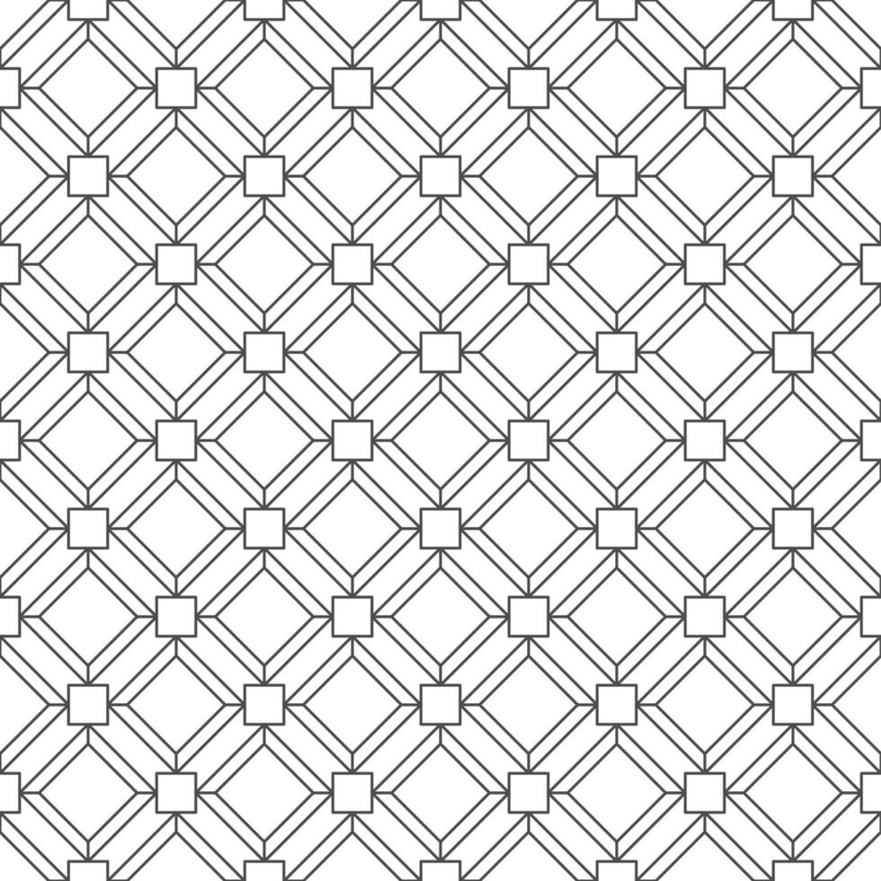 Abstract seamless pattern, black small square outline with rhombus shape on white backdrop. Design geometric texture for print. Linear style, vector illustration