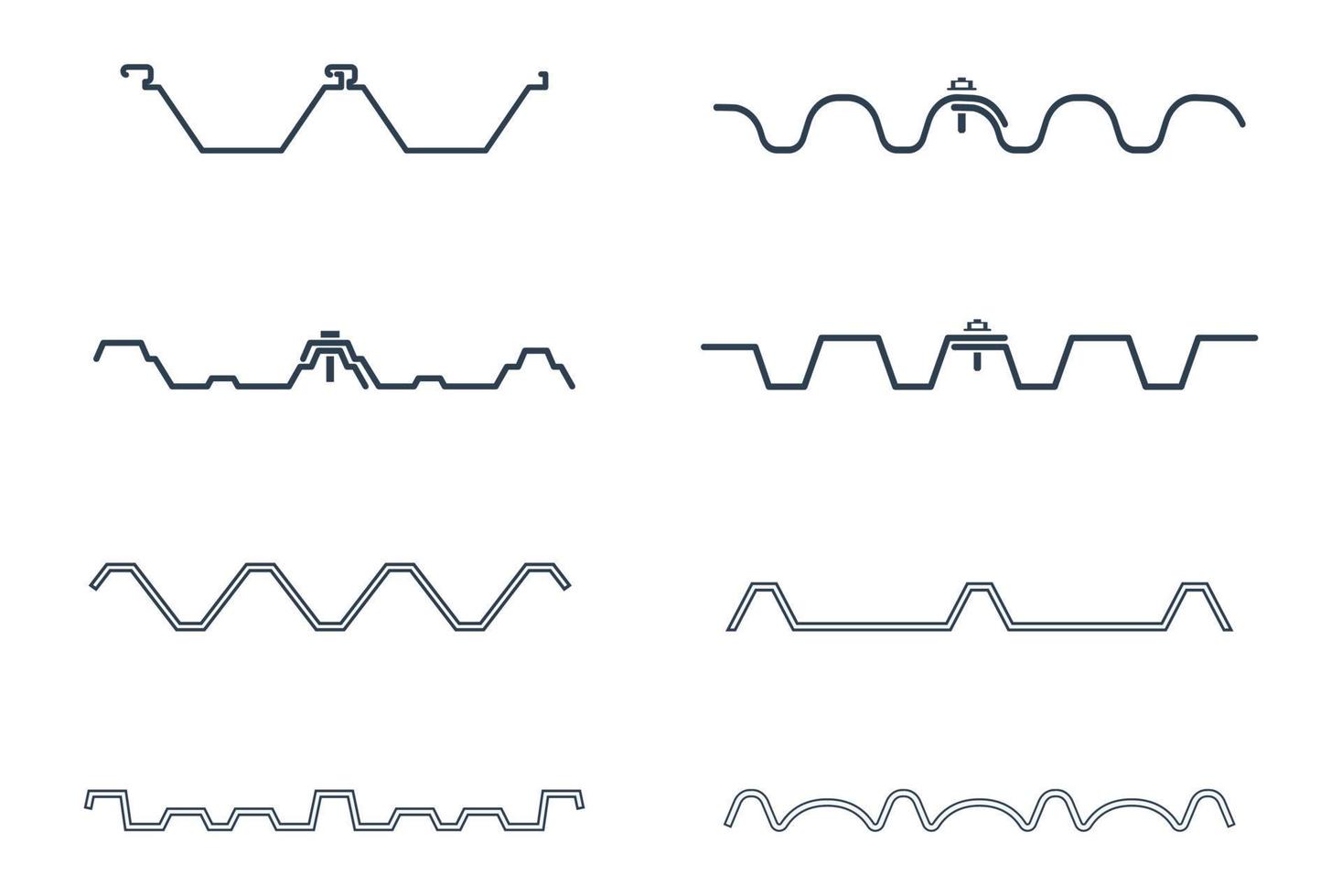 Section of roof sheet icon set, vector illustration