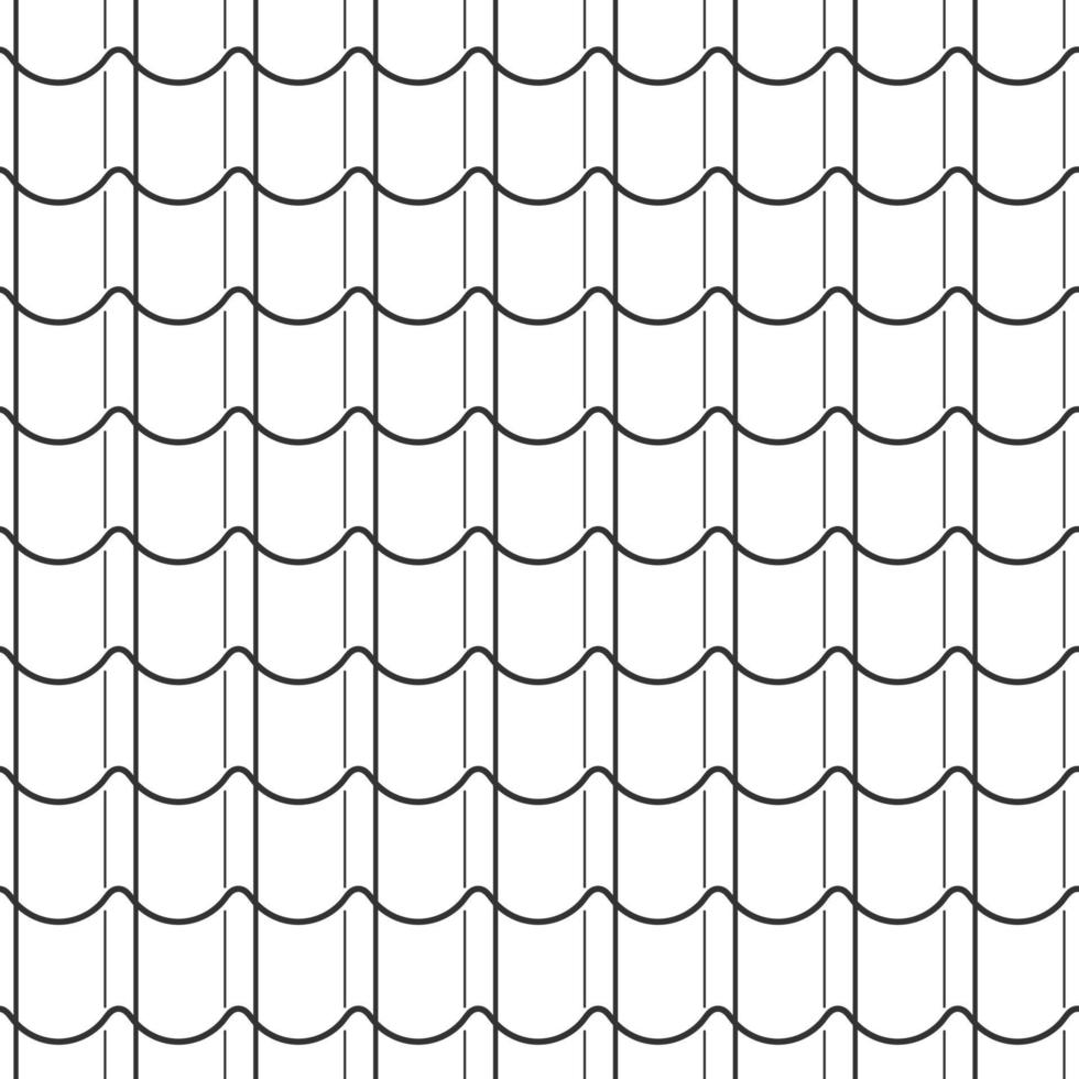 Abstract seamless fish scale pattern, black and white tile roof asian style. Design geometric texture for print. Linear style, vector illustration