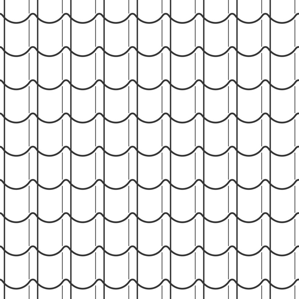 Abstract seamless fish scale pattern, black and white tile roof asian style. Design geometric texture for print. Linear style, vector illustration
