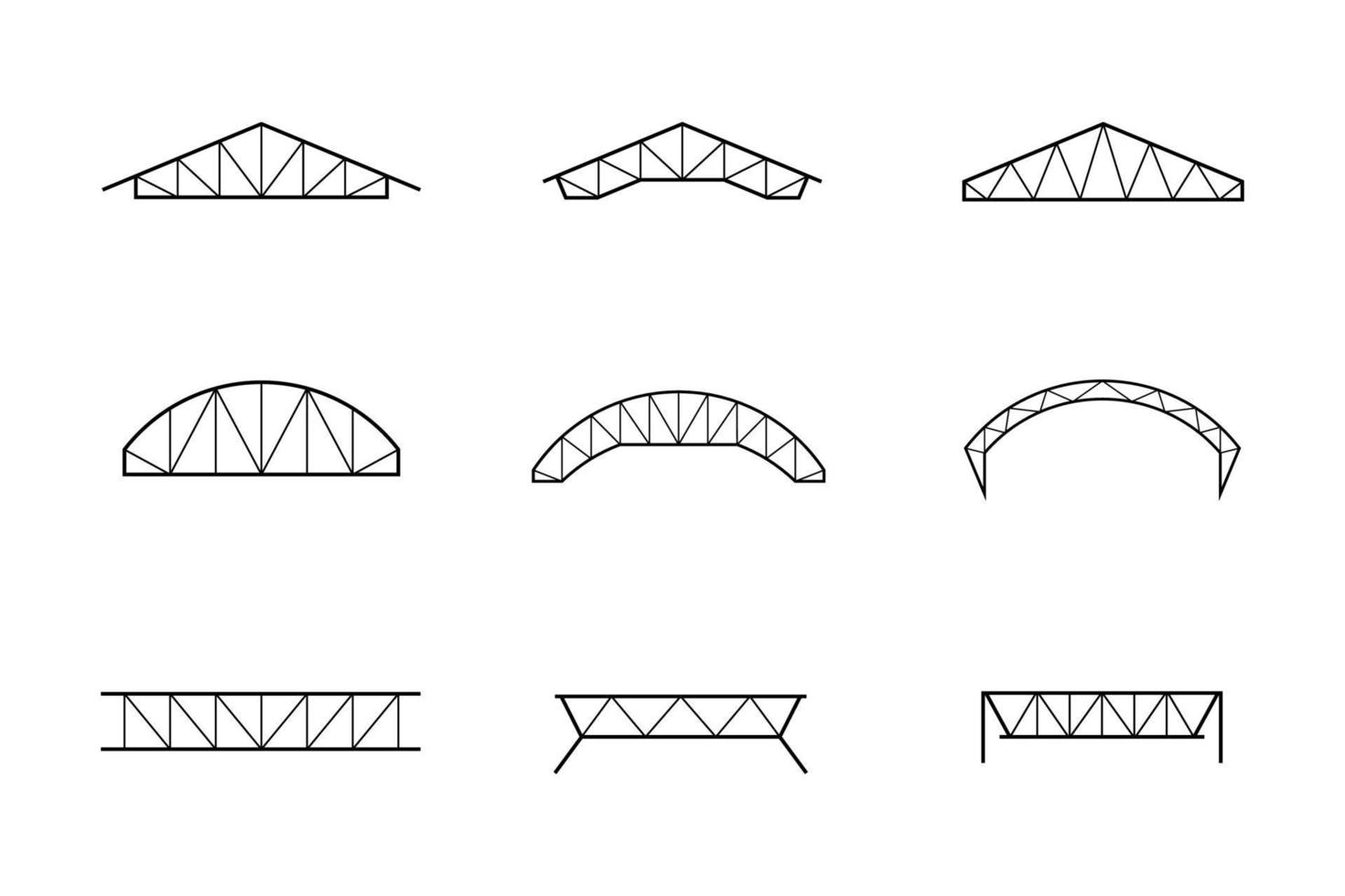 silueta de estructura de acero para techos, conjunto de ilustración de vector de icono de truss