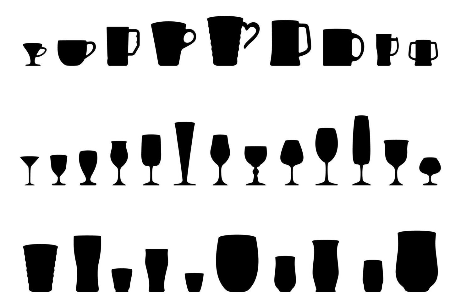 Set of silhouettes of glasses water, vector illustration