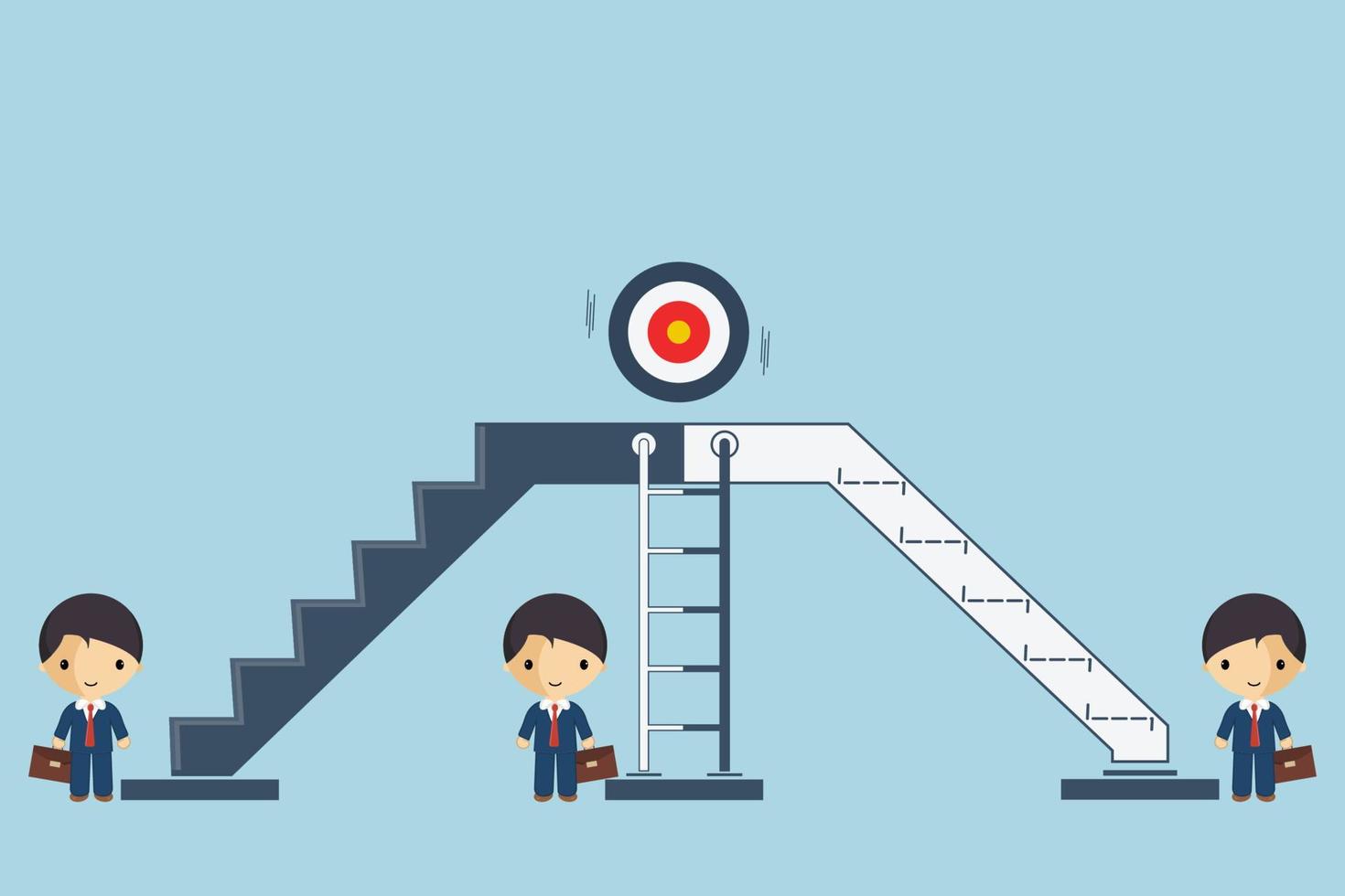 Businessmen are choose stepping up the ladder to success, business concept the way to victory, vector illustration