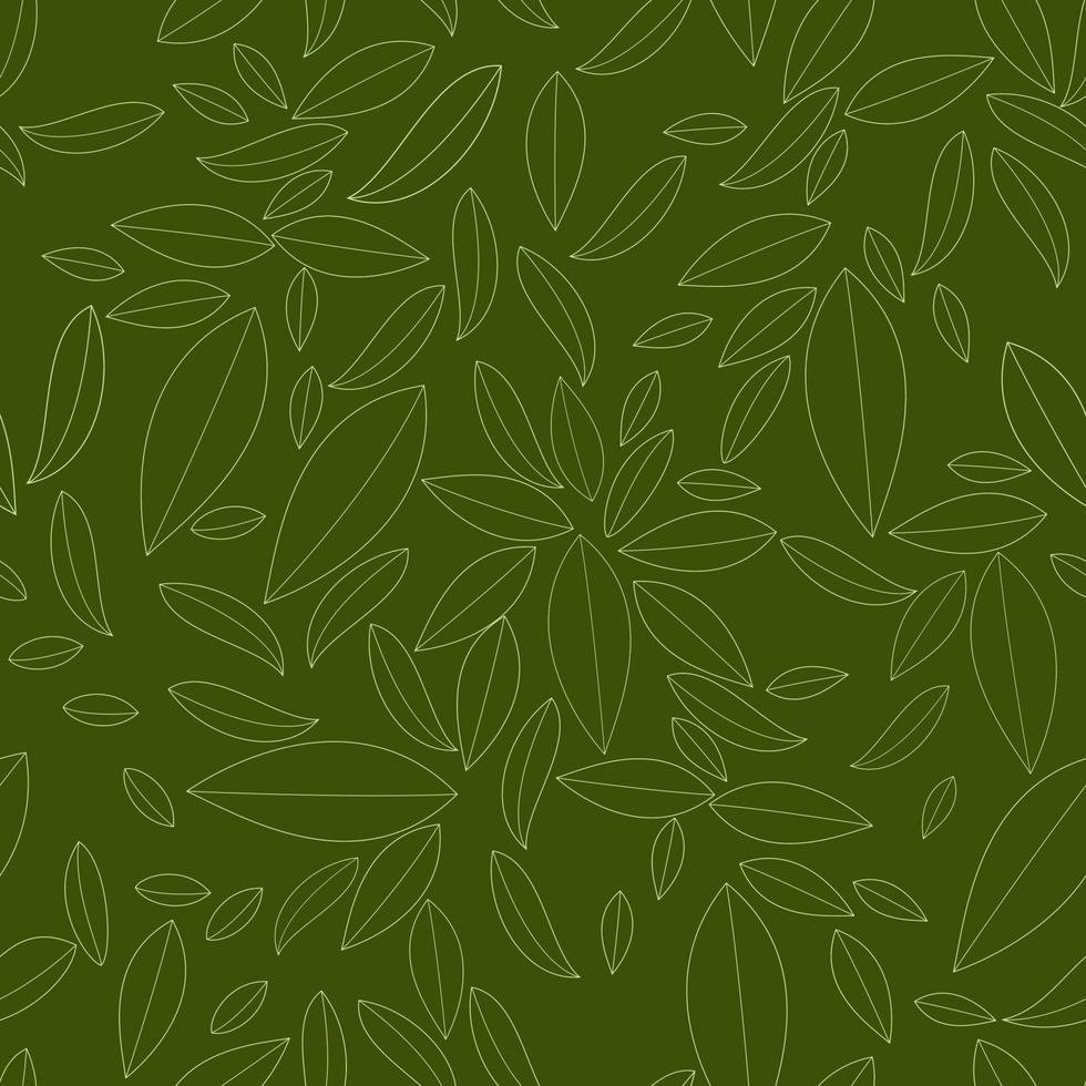 Seamless geometric pattern, outline of leaves on green background, stripes abstract template, vector illustration