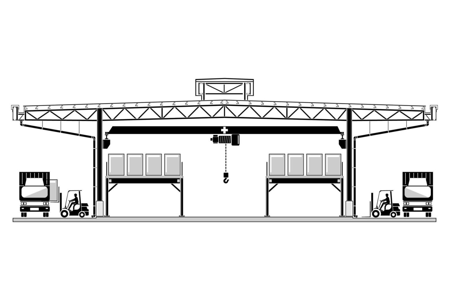 edificio de almacén, fábrica de sección transversal, ilustración vectorial vector