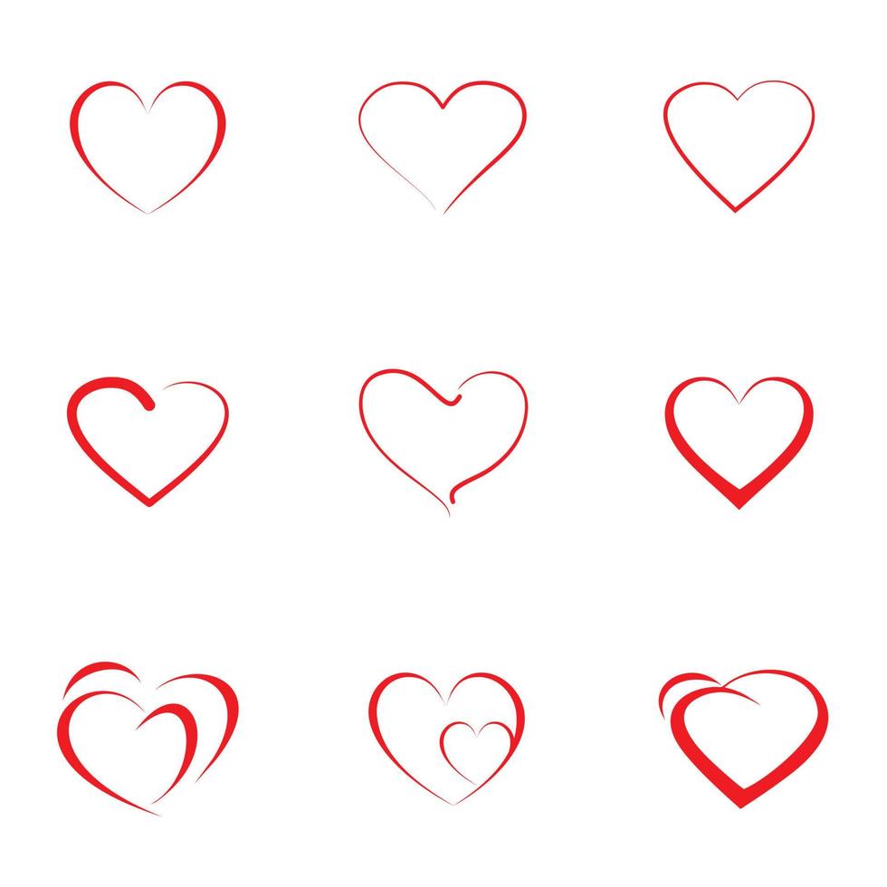 Set of red hearts icon with different outline hearts, vector illustration. Design elements for Valentine's day.