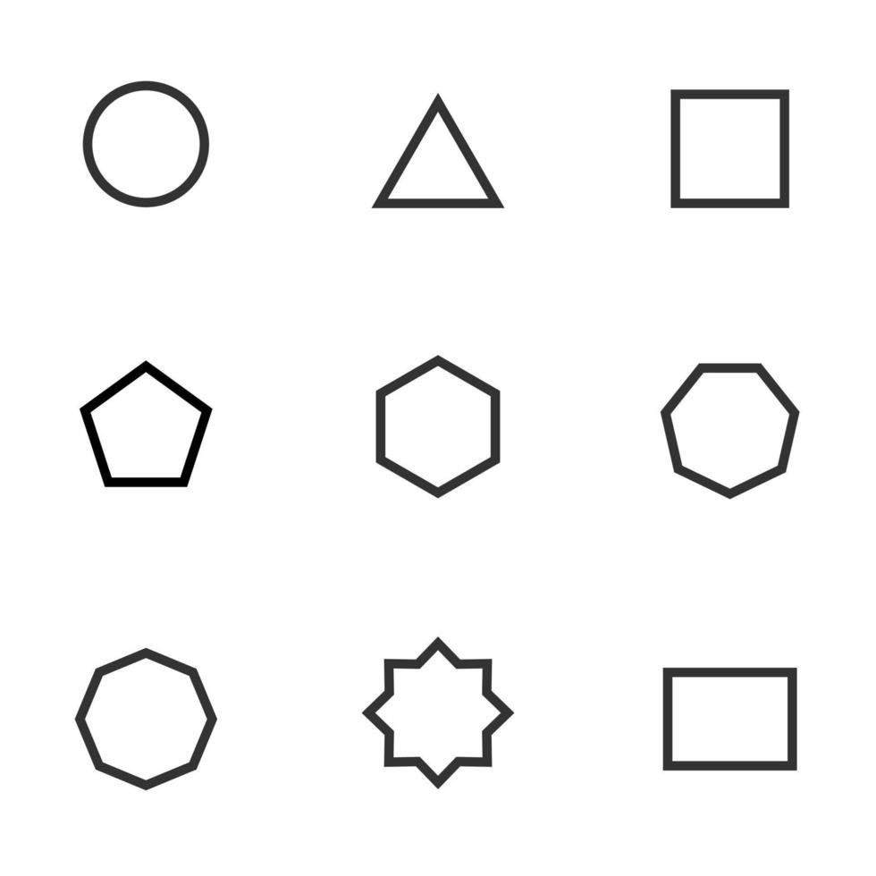 Set of black and white geometric shape. Simple geometric figures icon collection. Linear icon flat style, vector illustration