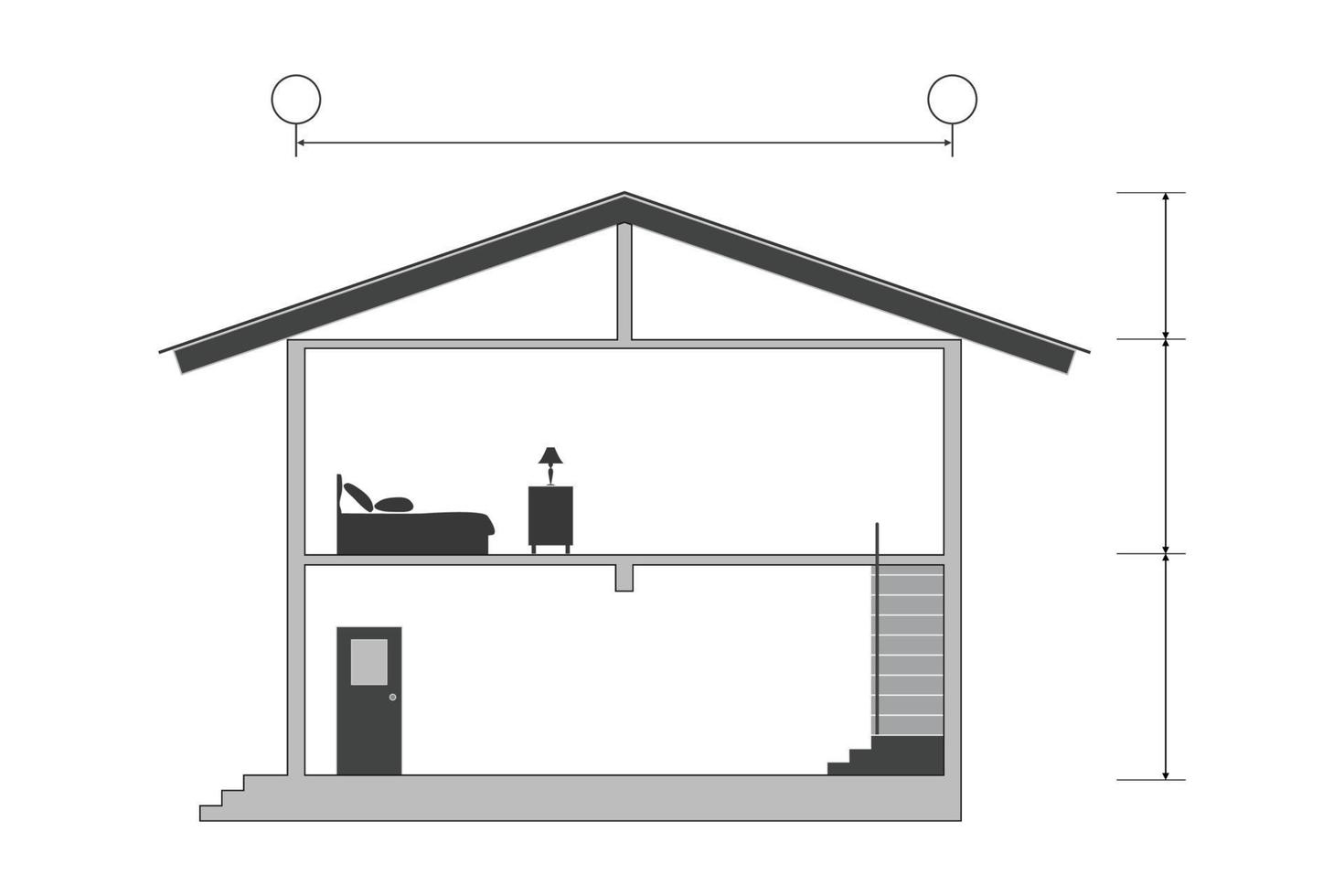 Cross section of silhouette modern house building with blank inside room, vector illustration