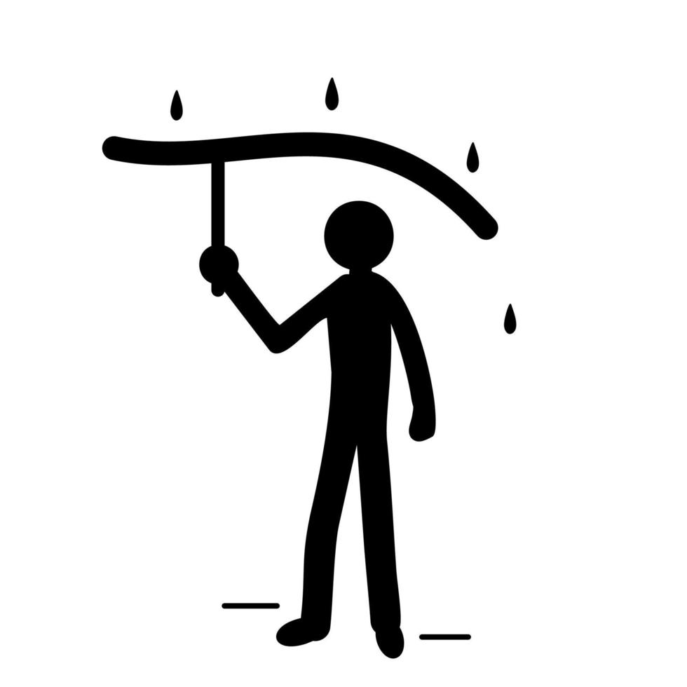 Silhouette of human standing inside umbrella with the rain falling, vector illustration