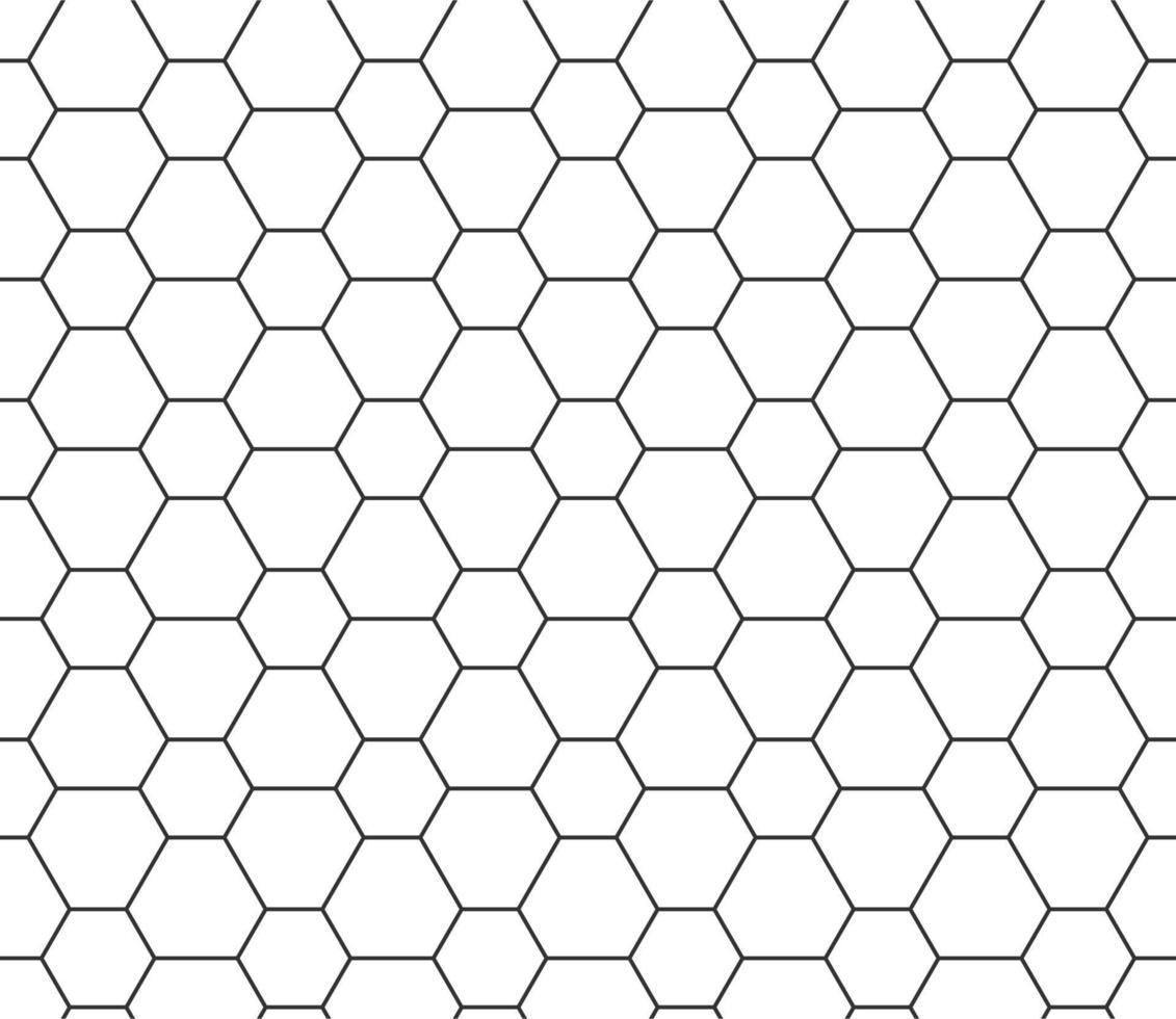 Abstract seamless honeycomb pattern, black and white outline of hexagons of different sizes. Design geometric texture for print. Linear style, vector illustration