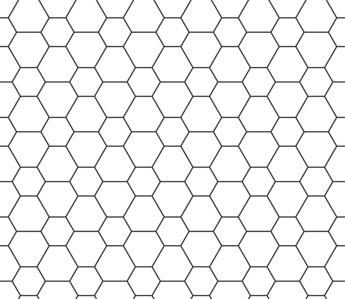 Abstract seamless honeycomb pattern, black and white outline of hexagons of different sizes. Design geometric texture for print. Linear style, vector illustration