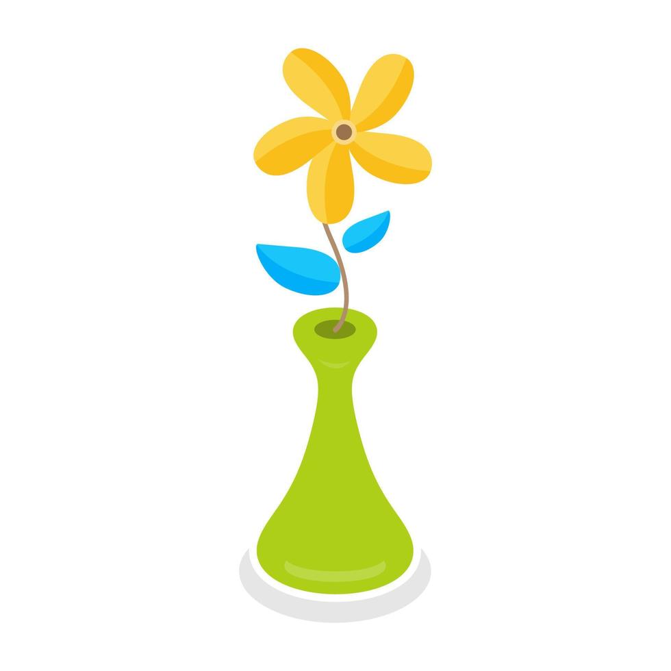 Yellow flowers in the green vase isolated on white background, vector illustration