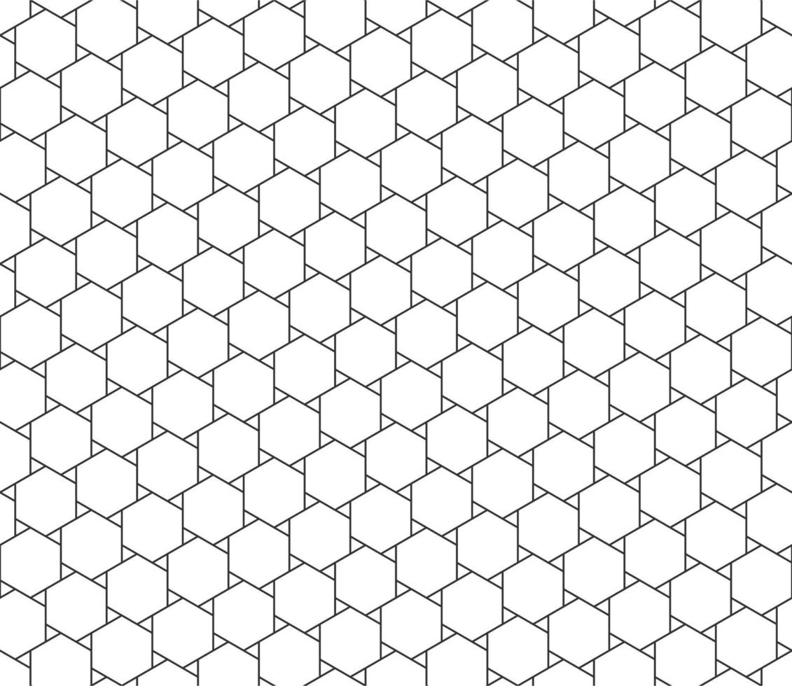 Abstract seamless geometric pattern, black and white outline of hexagons with small triangle shape. Linear style, vector illustration