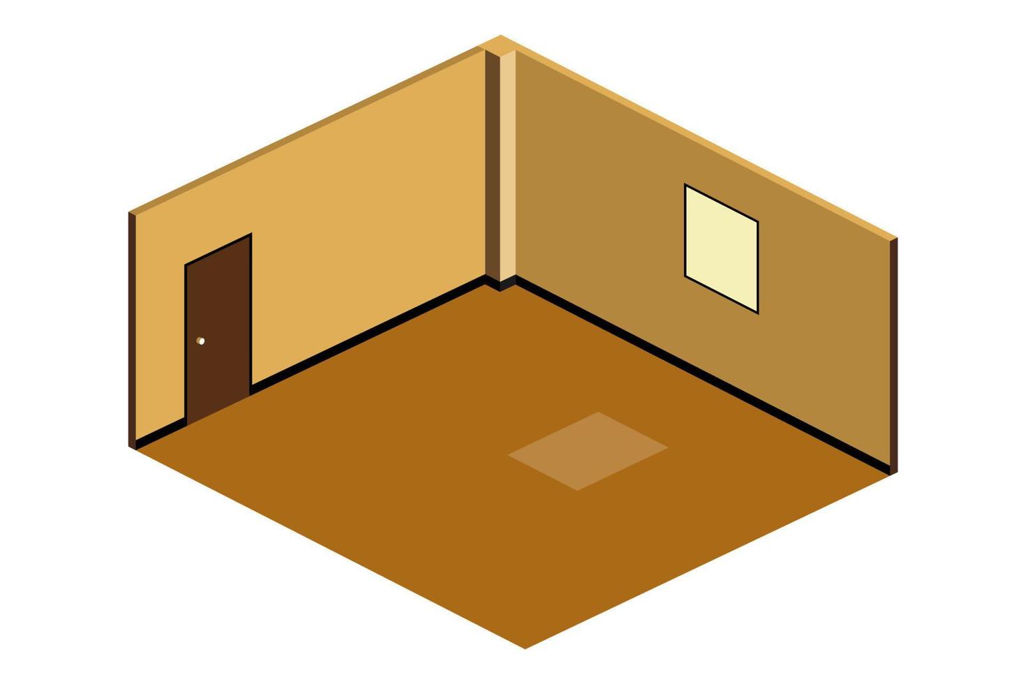 vista isométrica de la habitación vacía marrón con puesta de sol, ilustración vectorial vector