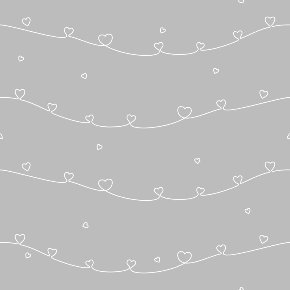 Seamless geometric pattern, white heart valentine's day on gray background, stripes abstract template, vector illustration