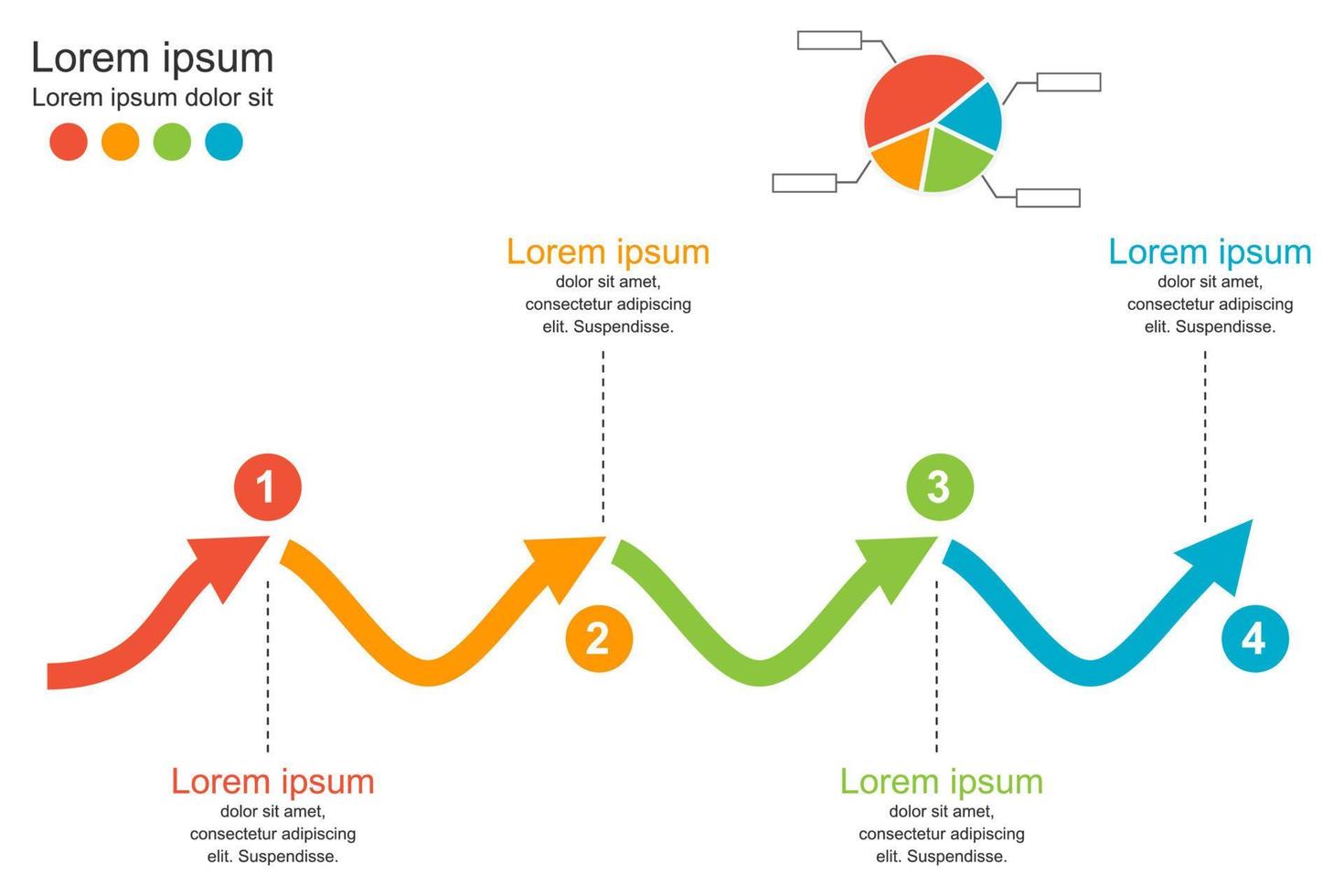 plantilla de infografía abstracta, diagrama de gráfico de onda de flecha de 4 pasos, infografía de concepto de negocio, ilustración vectorial vector