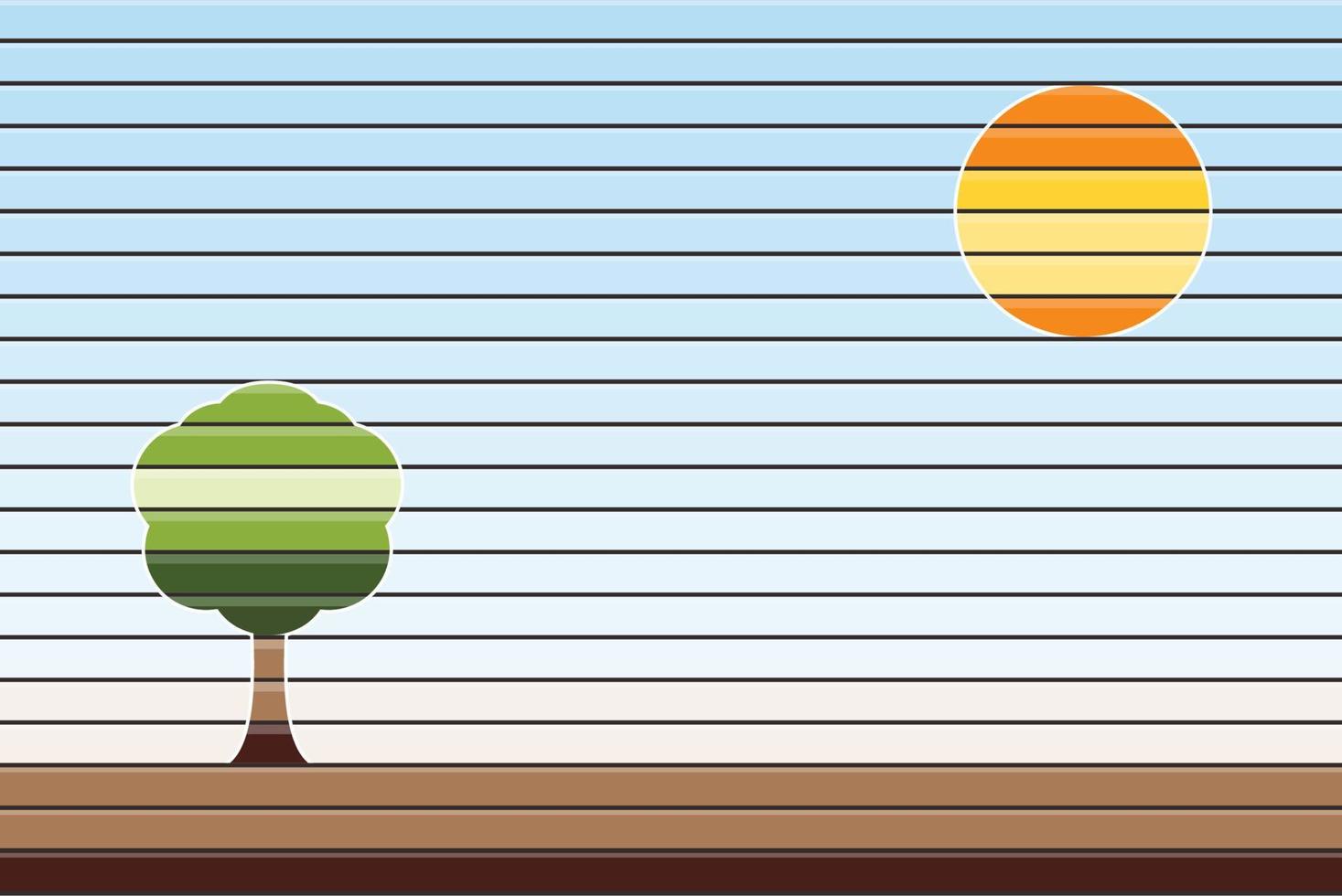 paisaje de verano abstracto, sol con árbol sobre fondo de cielo azul, ilustración vectorial vector